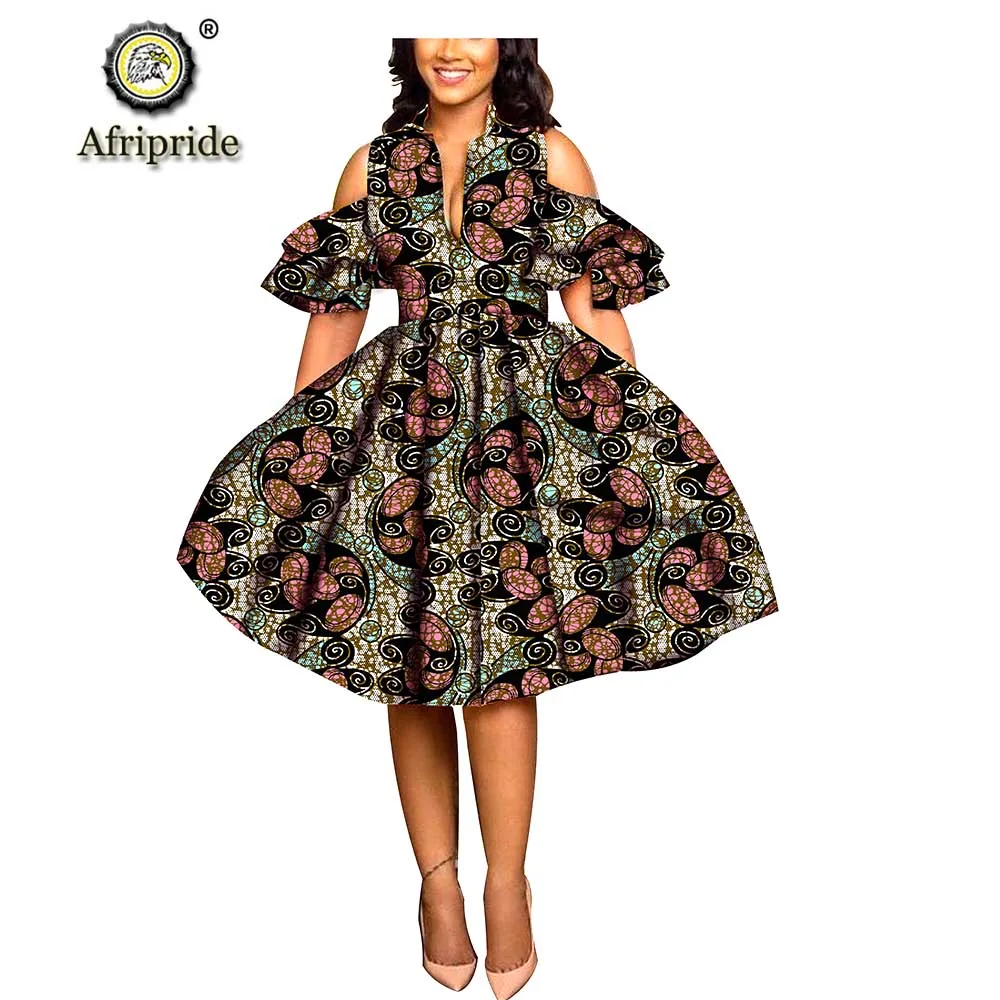 Африканские платья с принтом для женщин, тканевые Дашики в Анкаре, вечерние платья трапециевидной формы с рукавами-лепестками AFRIPRIDE S1825033 - Цвет: 535