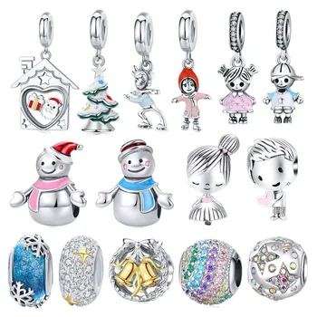 

Original Christmas Charms fit Pandora Bracelet 925 Sterling Silver Skating Boy&Girl Snowman Tree Bells Beads Snowfake Pendants