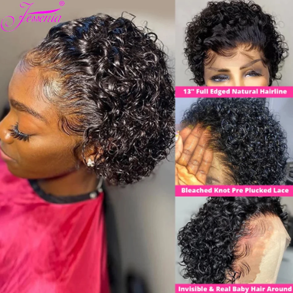 Short Pixie Cut Wig Brazilian Transparent Lace Human Hair Wigs 13x1 Pre Plucked Cheap Remy Water Bob Curly for Black Women human hair wig human hair wigs