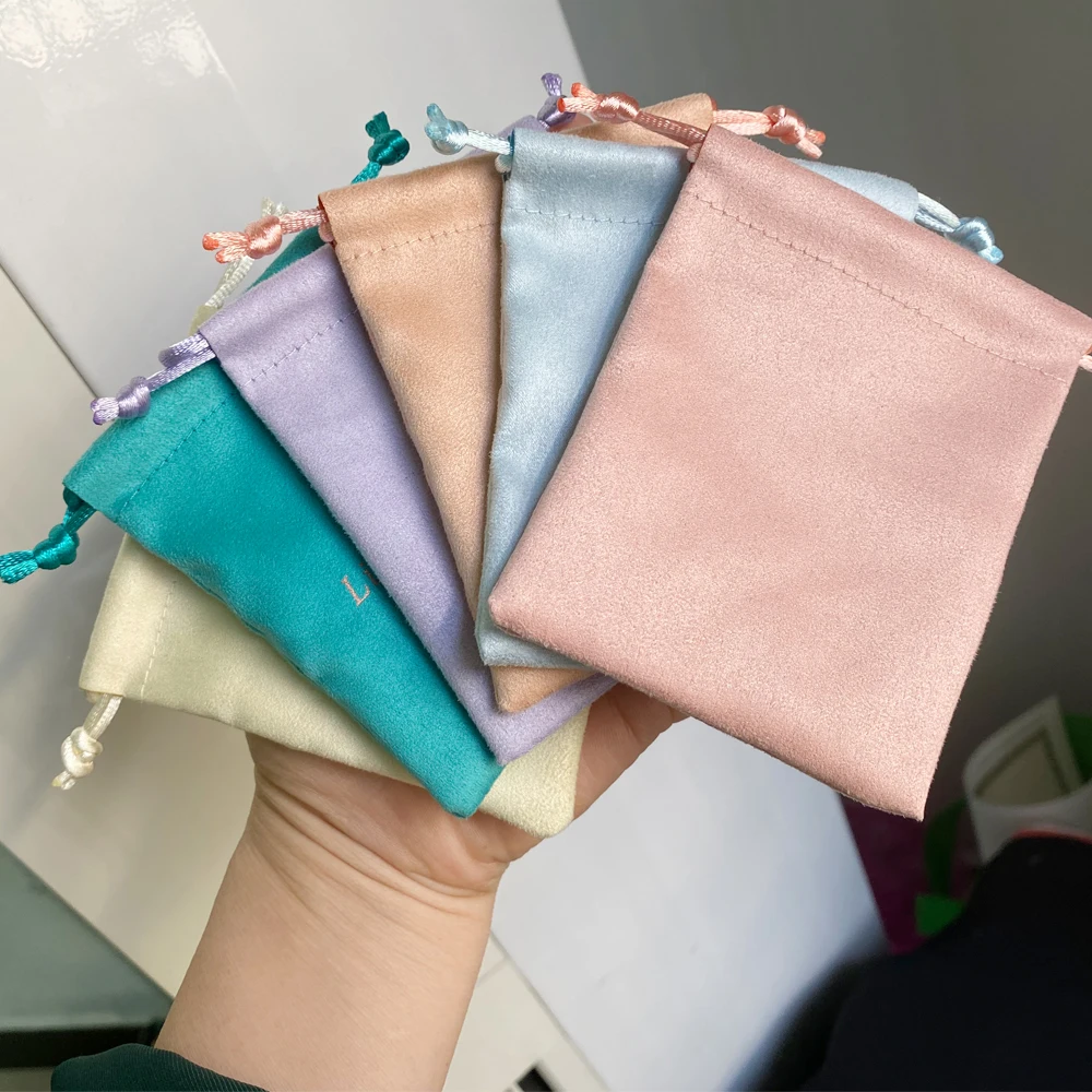 100 Cream Personalized Logo Print Custom Jewelry Packaging Drawstring Bags Skincare Package Cosmetic Bags Flannel Suede Bags