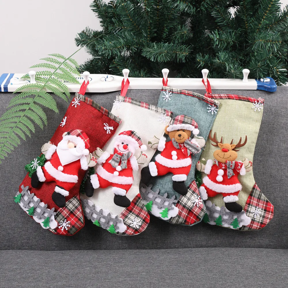 Чулки с подвеской в виде рождественской елки и орнаментом, вечерние носки с Санта-Клаусом и снеговиком, рождественские носки, подарочные сумки для конфет, 10,17