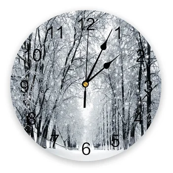 

Forest Snow Winter Scenery Scenery PVC Wall Clock Modern Design Home Decor Bedroom Silent Oclock Watch Wall For Living Room