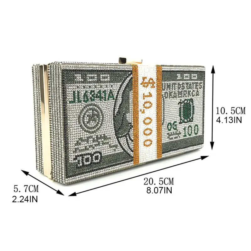 Money Clutch Rhinestone Purse 10000 Dollars Stack of Cash Evening Handbags Shoulder Wedding Dinner Bag shoulder bags,women evening bag