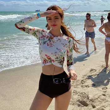 

Swimming Costume Bathing Suit 2020 Swimsuit For Surfing Surf Woman Two Pieces New Long Sleeve Wetsuit High Waist Female Bikini