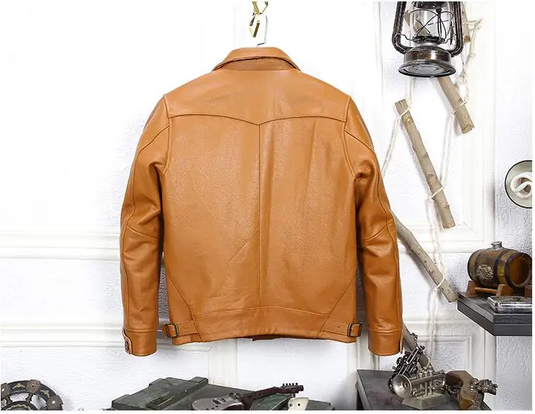 Cheap 2019 Dark Brown Men Japan Style Short Casual Leather Jacket Plus Size 3XL Genuine Cowhide Autumn Slim Leather COat FREE SHIPPING 14