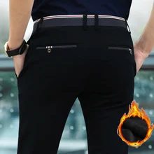 Autumn and Winter New Style Plus Velvet Men's Advanced Non-iron Straight Stretch Trousers Formal Pants Casual Pants