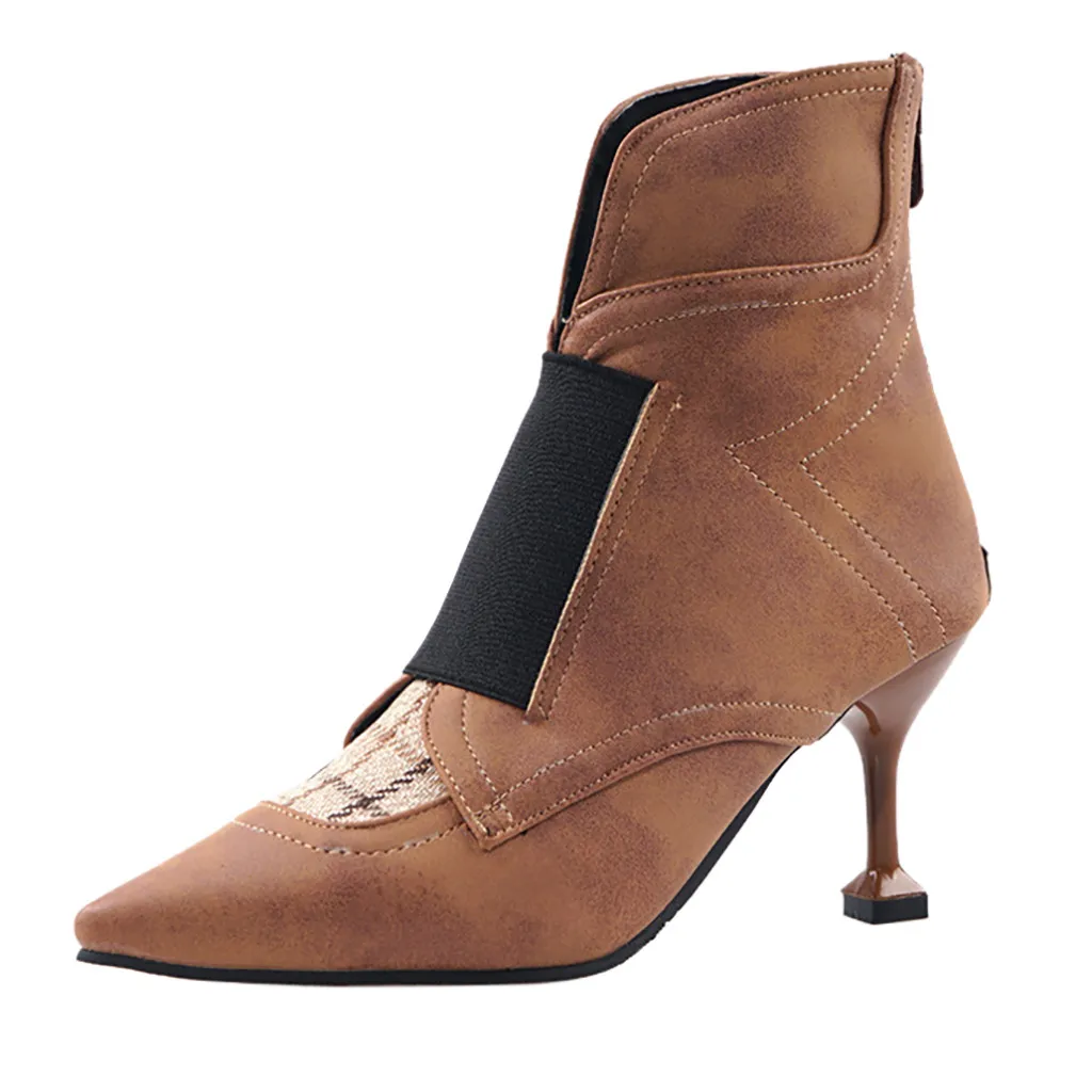 

SAGACE New Boots Women 2019 Autumn And Winter Stitching Color Thin Heels Boots Women Casual shoes woman High Heeled Shoes female