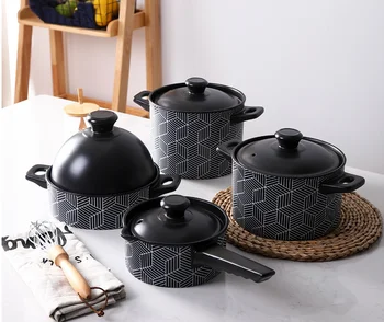 

Creative fresh simple heat-resistant soup ceramic pot open fire high temperature shataji pot cookware set kitchen pot