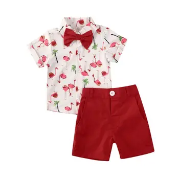 

1-5Y Toddler Infant Kids Baby Boy Formal Suit Clothes Sets Animal Print Shirt Tops+Shorts Pants Summer Outfits Clothes
