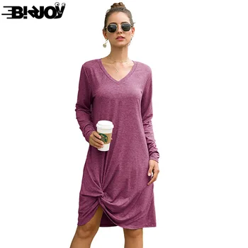 

2020 Fashion Wine red dark gray light blue Lady Loose Dress Soft Irregular Hem Kink Long-sleeved Skirt
