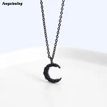 

Fengxiaoling 100% Genuine 925 Sterling Silver Black Zircon Moon Pendant Necklaces For Women Fine Jewelry Cute Accessories 2020