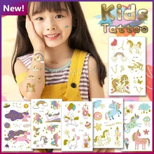 Unicorn Rainbow Butterfly Golden Colorful Face Neck Hand Girl Boy Child Glitter Tattoo Kids Space 6 Month Temporary Tatoo 2021