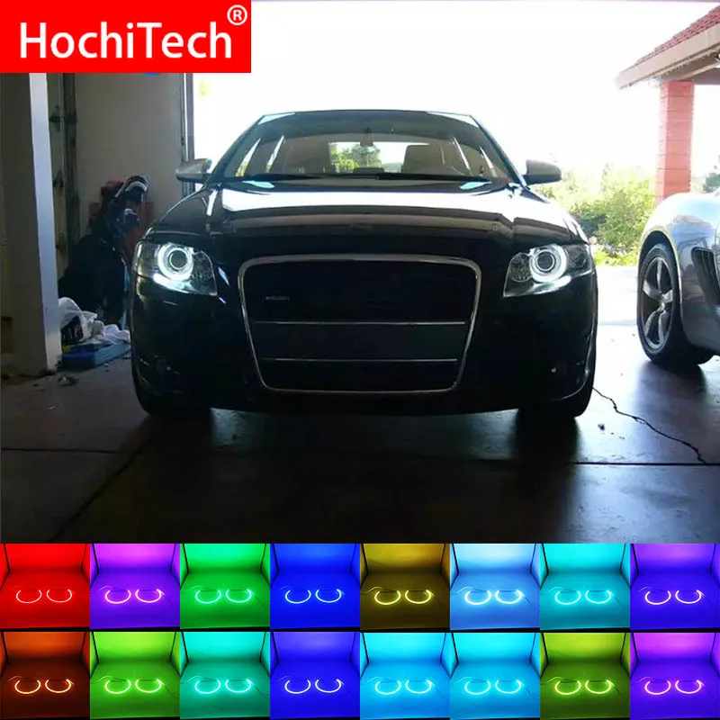 Последние для Audi A4 S4 RS4 2005-2009 аксессуары для фар многоцветные RGB светодиодный ангельские глазки Halo Кольцо для глаз DRL RF пульт дистанционного управления