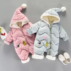 Зимний Рождественский костюм для новорожденных, Комбинезоны для младенцев, хлопковые утепленные комбинезоны для малышей, комбинезон с