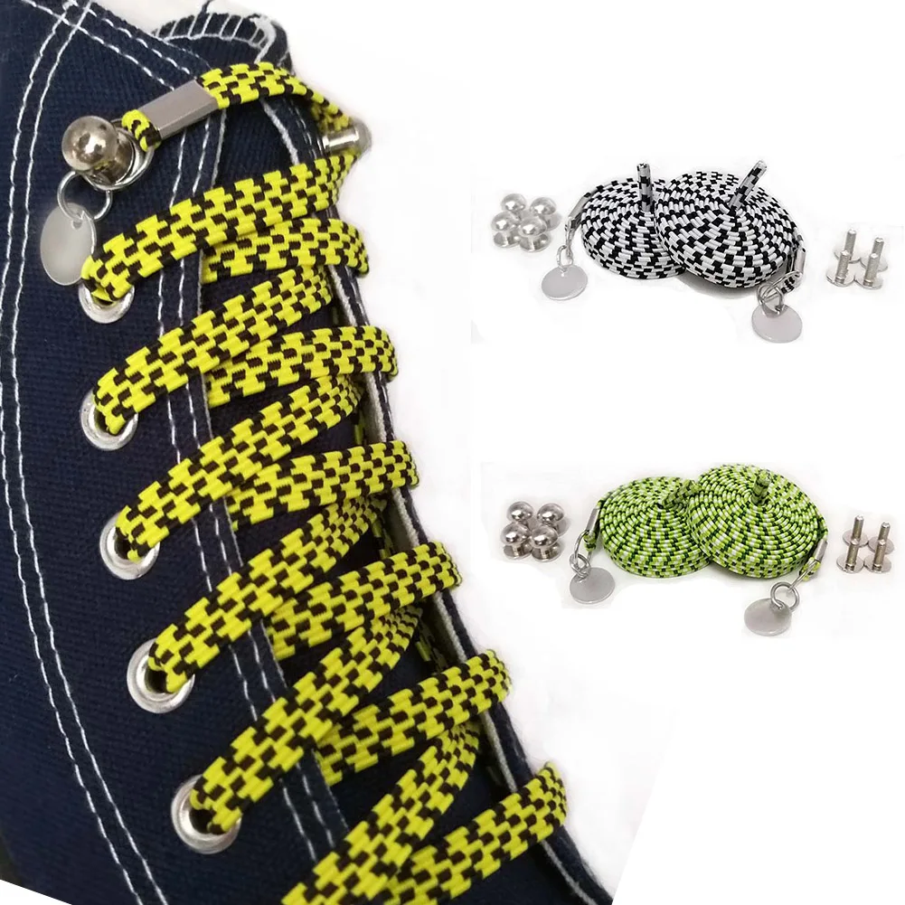 

1 Pair Fashion Shoelaces With Metal Circle Decor No Tie Shoe Laces Kids Adult Flat Sneakers Shoelace Quick Lazy Laces Strings