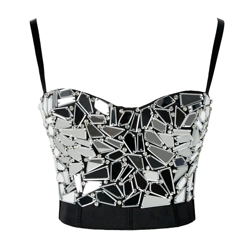 

Nightclub Bustier Women New Sexy Singer Dancer Punk Sequined Beaded Sexy Ladies Bra Satge Performence Holographic Shinny Costume