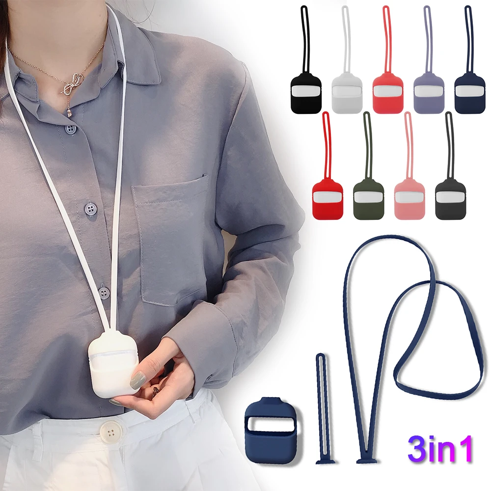 

For AirPods 2 1 Case Shockproof Anti Lost Silicone Cases Cover with Lanyard Earpods Protective for AirPod Air Pods 2 Funda Coque