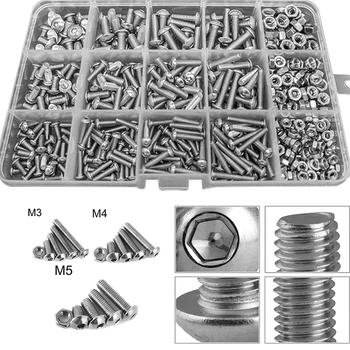 

500pcs/box Socket Head Bolt Nut Screws With Box Mounting Hardware Tools Quality 304 Steel M2.5 M3 M4 M5 Hexagonal Screws Kit