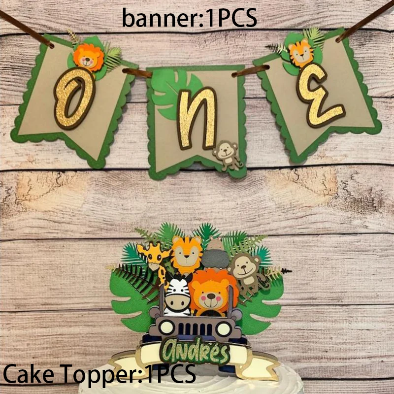 Safari Animal custom Cake Topper Layered Personalized Name and Age of Birthday for Decoration