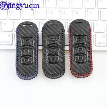

jingyuqin Carbon Leather Car Key Case Cover For Mazda X-5 Summit Axela Atenza M3 M6 Emergency Key Blade Holder