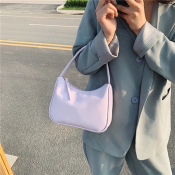 

Purple Baguette Bags PU Leather Armpit Bag For Women 2020 Luxury Small Shoulder Handbags Female Fashion Summer Tote Bag Handbag