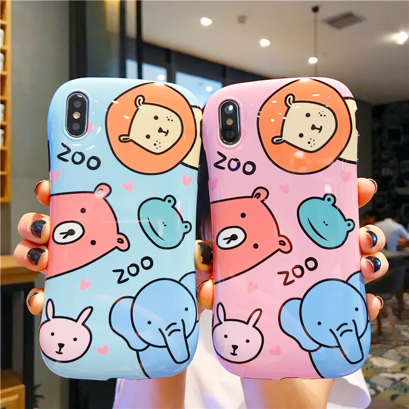 

Cute Funny Animal Blu ray Case For iPhone X XR XS Max Silicone Cover Kawaii Cartoon Rabbit Lion Soft shell TUP Glossy Phone Case