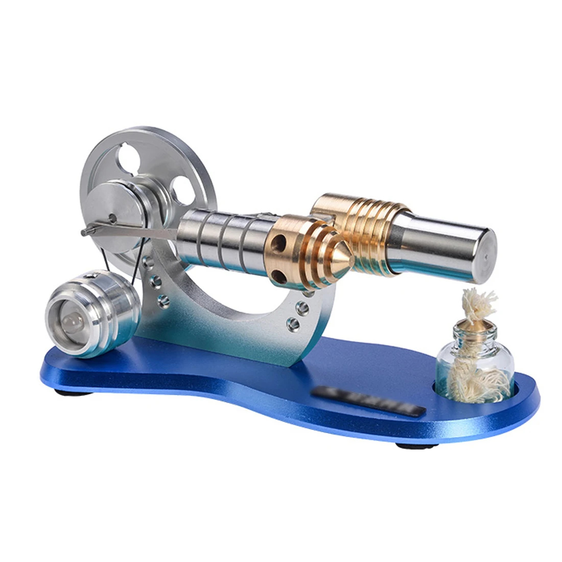 Metal Cylinder Bootable Stirling Engine Model Micro External Combustion Engine Model - Blue Baseboard