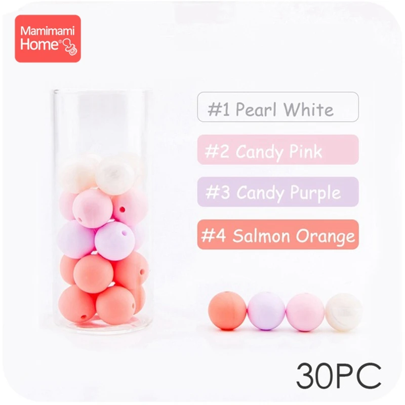 Pink Pearl Series Mamihome 30 шт., силиконовые бусины, детский Прорезыватель для зубов, сделай сам, ожерелье для кормления, держатель на цепочке для соски, пищевой силикон, детские товары - Цвет: Pink Pearl Series
