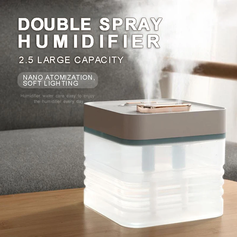 

2.5L High Quality Ultrasonic Double Spray Humidifier Household Large Capacity Air Purifier For Car Office Home Bedroom