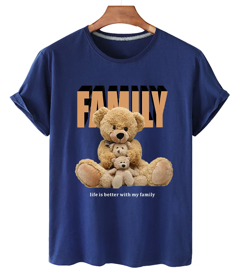 

100% Cotton Family Bear Ladies Shirt Top Short-sleeved O-neck Wide T-shirt Female Plus Size T-shirt For Men And Women S-4XL