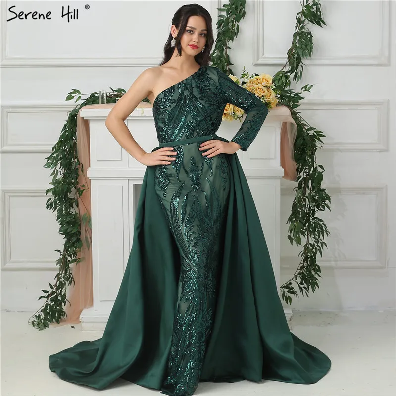 グリーンワンショルダーシクエードイブニングドレス高級ファッション