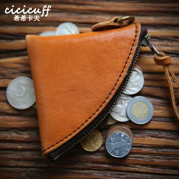 

100% Genuine Leather Coin Purse Men Women Retro Change Pouch Cowhide Triangle Zipper Designer Small Mini Storage Bag Coin Pocket