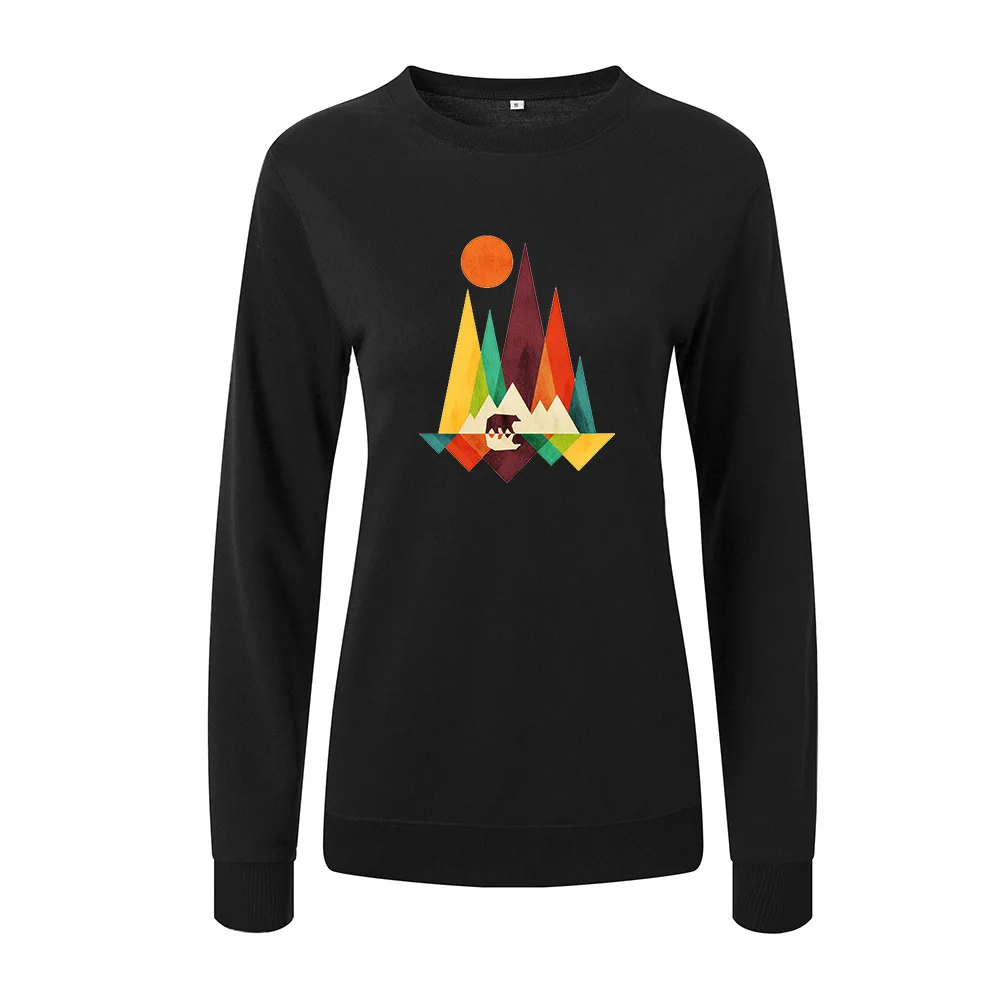 

SINGRAIN Women Geometric Sweatshirt 2019 Autumn Winter Basic Tops Long Sleeves Pullover Hoodies Streetwear Printed Polerones