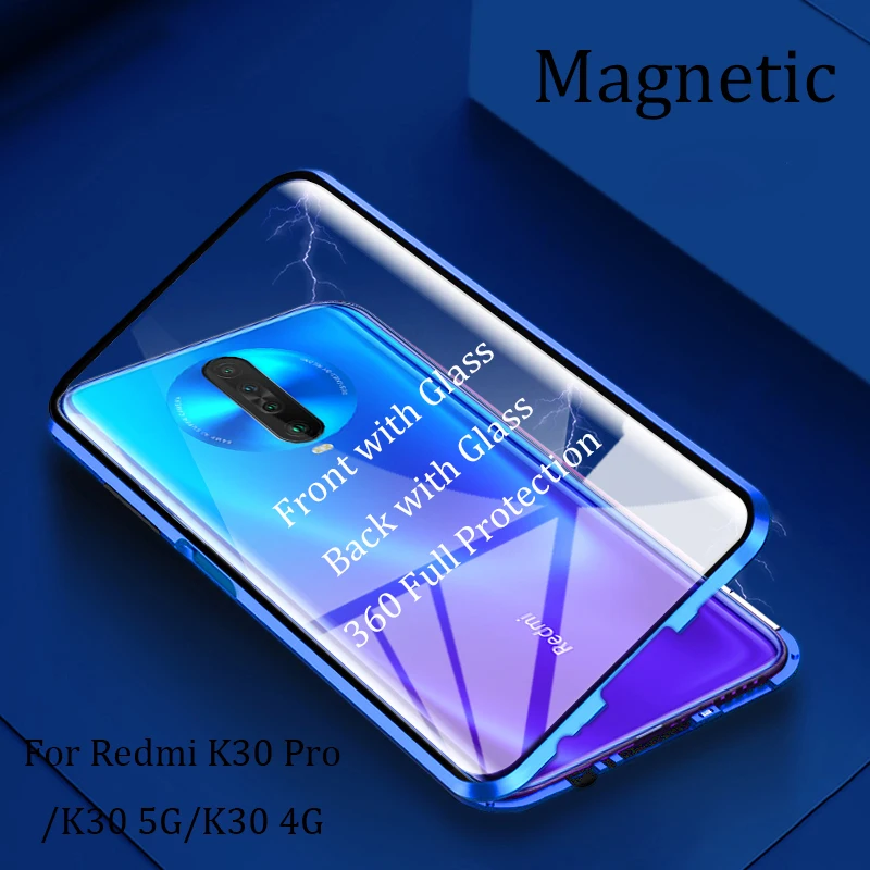 Redmi K30 5G / 4G Magnetic Case 360 Front+Back double-sided 9H Tempered Glass Case for Xiaomi Redmi K30 Pro Metal Bumper Case
