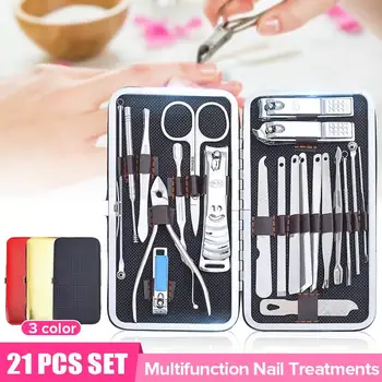 

21pcs/set Stainless Steel Nail Clipper Cutter Trimmer Ear Pick Grooming Kit Manicure Set Pedicure Toe Nail Art Beauty Tools Kit