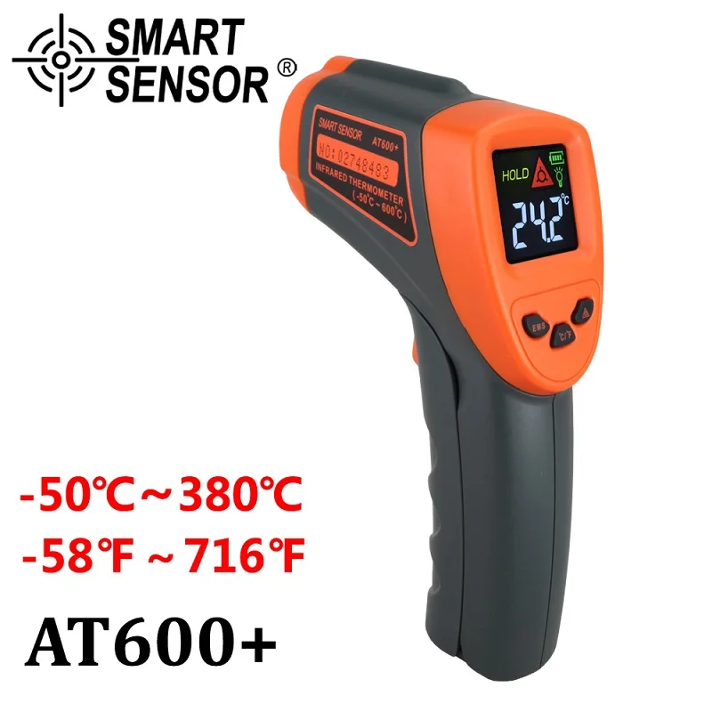 Цифровой инфракрасный термометр-32~ 950 °C Бесконтактный лазерный ИК-температурный пистолет пирометр тестер аквариумная излучательная способность регулируемая - Цвет: AT600A