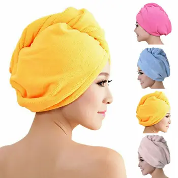

Microfibre Hair Drying Towel Wrap Turban Head Hat Bun Cap Shower Dry Microfiber Hair Cap For Travel