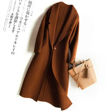 Осень зима высокое качество длинное шерстяное пальто женский черный карамельный Тонкий костюм воротник двухсторонняя шерстяная куртка женская верхняя одежда - Цвет: Carame