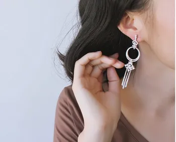 

wholesale 2pairs/lots crystal diamond tassels bride 925 silver up-market gift lady's earings 36cc