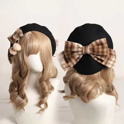 Winter cute beret Women new British fashion retro big bow plaid painter hat Girl female Beanies Wholesale 2020 mens black beret Berets