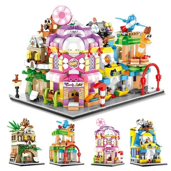 

City Street View Building Blocks Pine Cone Shop Game Candy Shop Figures Kit Miniature Model Bricks Assembly Toys Children Gift