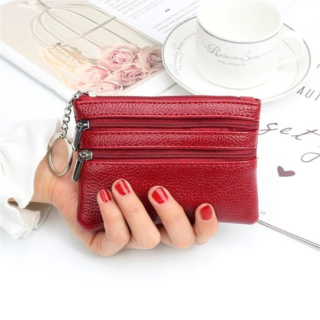 Fashion Women Mini Wallet Ladies Double Zipper Coin Purse Card Holder Multifunctional Small Coin Credit Card Key Ring Wallet New Red
