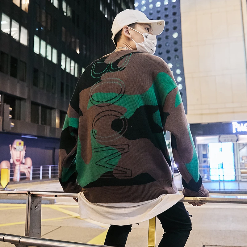 Зимний свитер мужской модный контрастный цвет Повседневный свитер с круглым вырезом пуловер Мужской уличная дикая свободная теплая пара свитер M-2XL