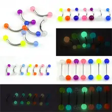 7 шт светится в темноте светящийся пирсинг-штанга для языка кольца, пирсинг тела, украшения Гибкий ниппель Бар Кольца Штанги