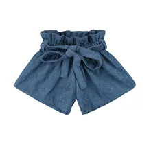 Summer and Autumn Baby Girl Pants Solid Color Bow Ruffled Pants Fashion Shorts Corduroy Children's Shorts 1-5 Years Old