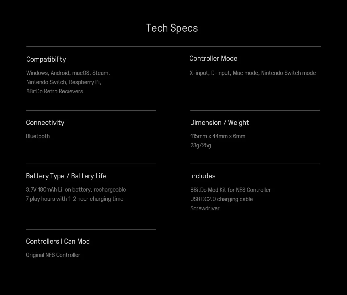 8BitDo Mod Kit for Original NES Bluetooth Gamepad for Original SNES/SFC Controller for Windows Android macOS Switch