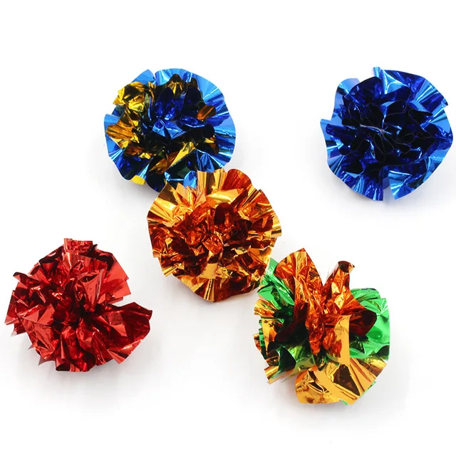 12Pcs/Pack Cat Toys Mylar Crinkle Ball Ring Paper Sound Toy for Cats Kitten Interactive Pet Cat Supplies Multicolor 2