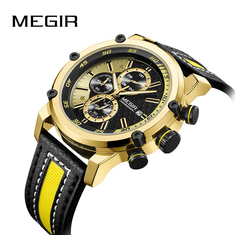 

New Relogio Masculino Megir Quartz Watch Men Top Brand Luxury Leather Mens Watches Fashion Casual Sport Clock Men Wristwatches