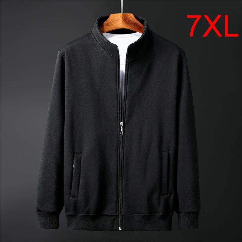 

Big Size Sweatshirt Men Casual Spring Autumn Solid Color Sweatshirts Zipper High Quality Fleece Clothes Plus Size 6XL 7XL HX366