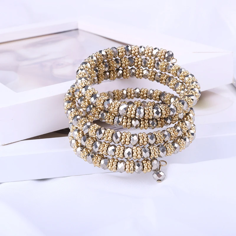 Модный необычный металлический браслет для женщин широкий многослойный растягивающийся эластичный браслет с драгоценностями